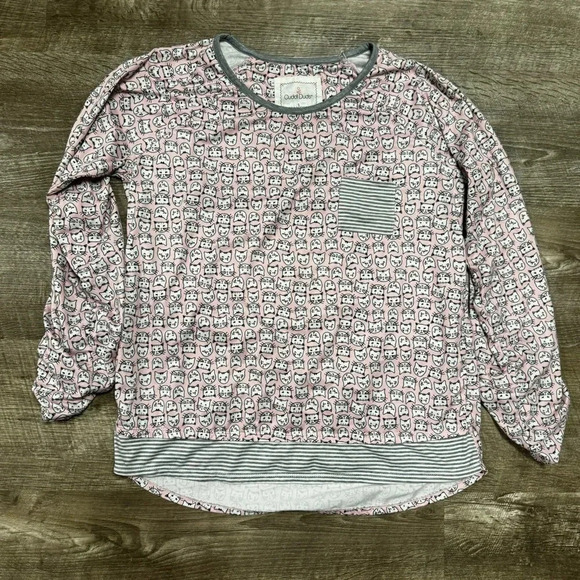 Cuddl Duds Cat Print Long Sleeve Pajama Shirt Size Small - Picture 1 of 8